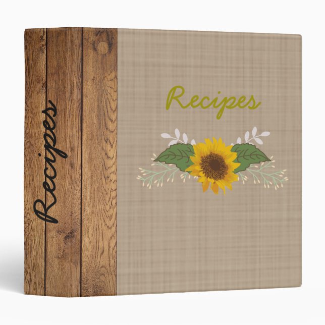 Classeur Recette de tournesol d'automne/classeur rustiques (Devant/Côté)
