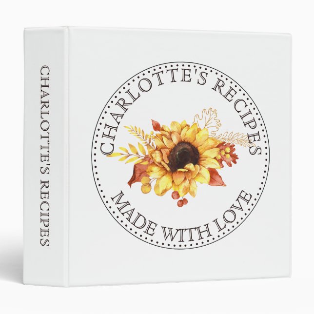 Classeur Recette de tournesol personnalisée (Devant/Côté)