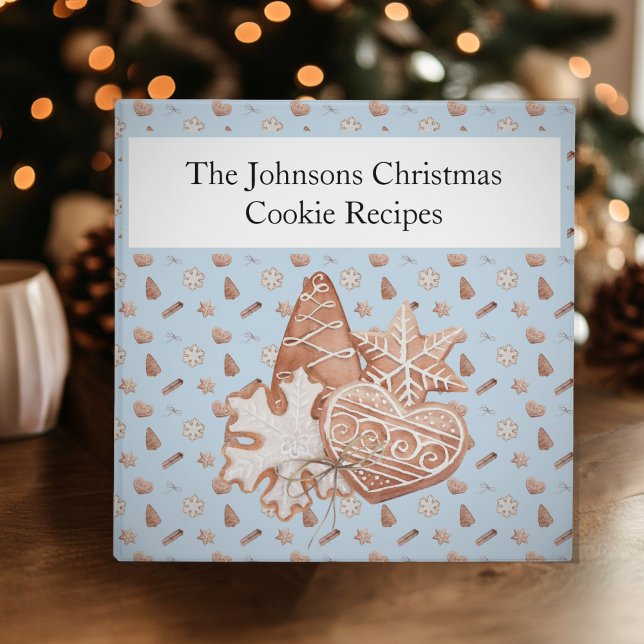 Classeur Recette d'échange de biscuits de Noël bleu (Cookie Recipe Binder)