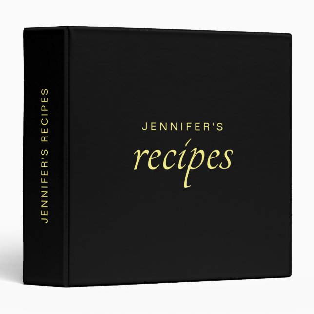 Classeur Recette d'or noir moderne et personnalisable (Devant/Côté)