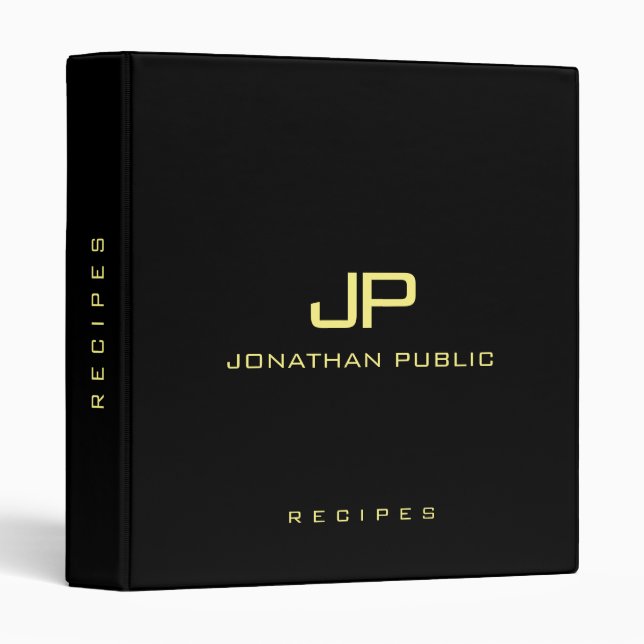 Classeur Recette d'or noir Monogramme Elégant Personnalisab (Devant/Côté)