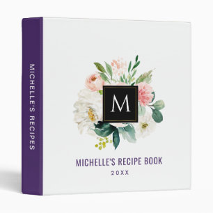 Classeur recette élégante de monogramme floral d'aquarelle 