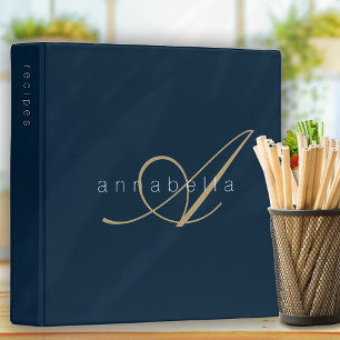 Classeur Recette élégante de monogramme Navy Or Script