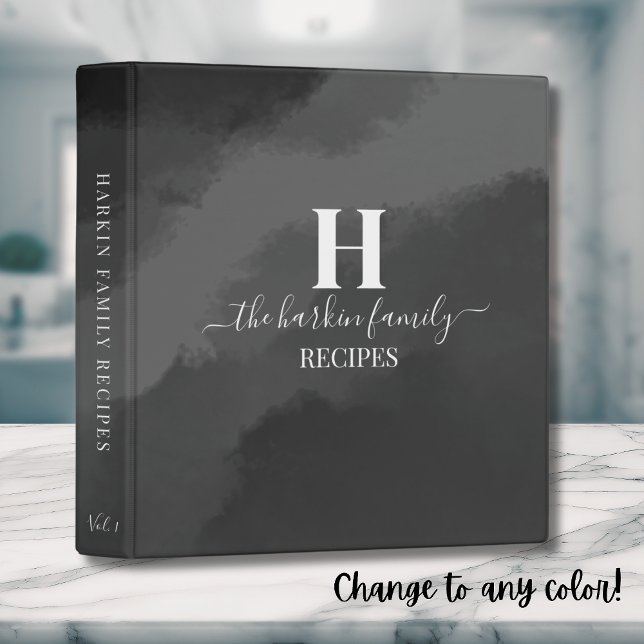 Classeur Recette élégante en noir et blanc avec monogramme (Elegant Monogram Black White Recipe 3 ring binder)