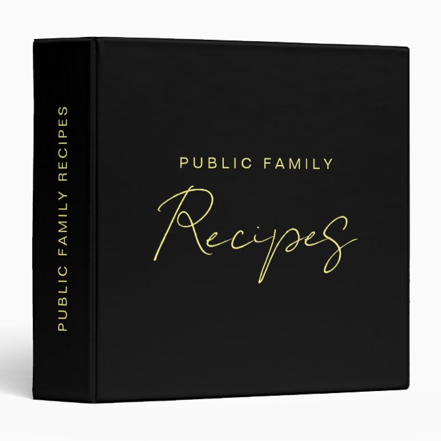 Classeur Recette Élégante Noire moderne Typographie Or (Devant/Côté)