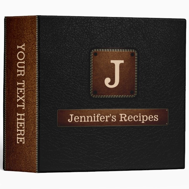 Classeur Recette élégante noire simili cuir (Devant/Côté)