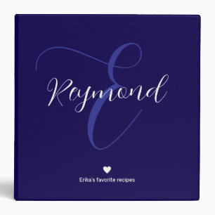 Classeur Recette Élégante Script Monogramme Bleu