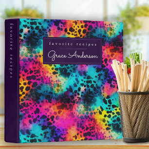 Classeur Recette Empreinte de léopard arc-en-ciel personnal