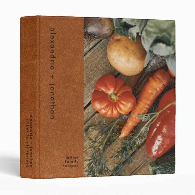 Classeur Recette en cuir de fleur de légumes modernes (Devant/Côté)