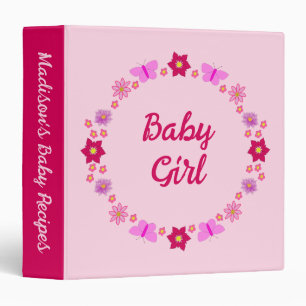 Classeur Recette Fille Bébé Rose Papillons et Fleurs Recett