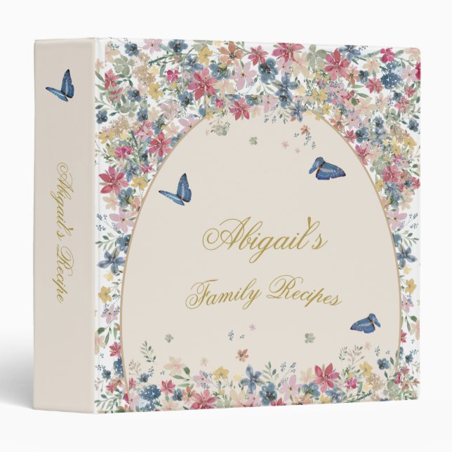 Classeur Recette Fleurs de champ Papillon Élégant (Devant/Côté)