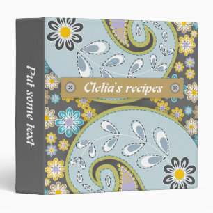 Classeur Recette florale en cachemire gris bleu pâle rétro