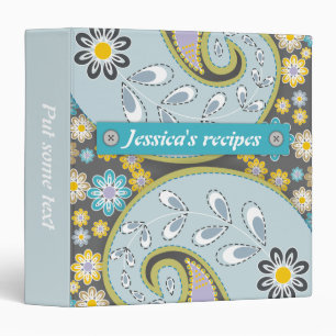 Classeur Recette florale en cachemire gris bleu pâle rétro