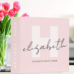 Classeur Recette initiale rose pâle du script Monogramme fi