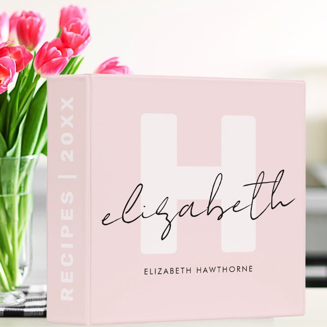 Classeur Recette initiale rose pâle du script Monogramme fi (Créateur téléchargé)