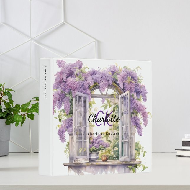 Classeur Recette Lilacs fenêtre fleurs monogramme (Créateur téléchargé)
