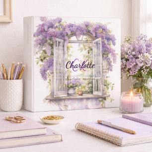 Classeur Recette Lilas fleurs de fenêtre monogramme