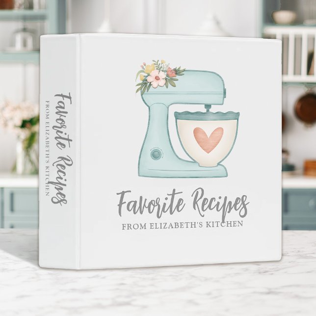 Classeur Recette livre de cuisine mélangeur de gâteau boula (pretty blue mixer recipe binder, Personalize it as a gift for a friend who likes to cook)