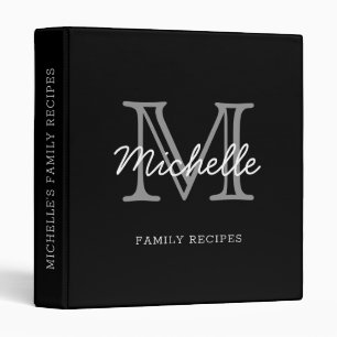 Classeur Recette minimaliste moderne noir blanc Monogramme