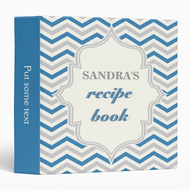 Classeur Recette moderne acier bleu, chevron gris recette z (Devant/Côté)
