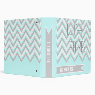Classeur Recette moderne chevron zigzag gris, bleu clair