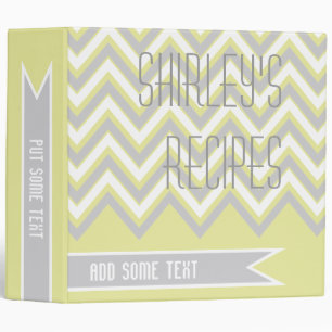 Classeur Recette moderne chevron zigzag gris, vert olive