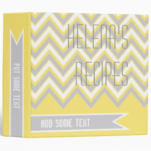 Classeur Recette moderne de chevron zigzag gris, jaune