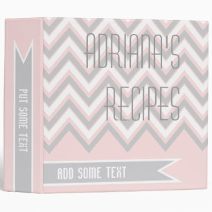 Classeur Recette moderne de chevron zigzag gris, rose