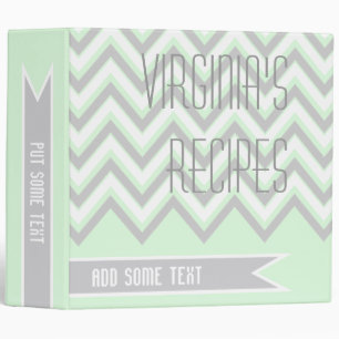 Classeur Recette moderne zigzag gris chevron, vert menthe