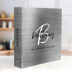 Classeur Recette Monogramme Noir Blanc Métal Brossé Argent