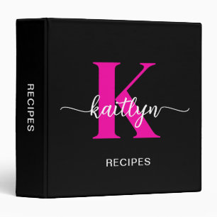 Classeur Recette Monogramme Rose Chaud Noir