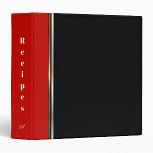 Classeur Recette Monogramme Rouge Noir avec Rayure Or Argen