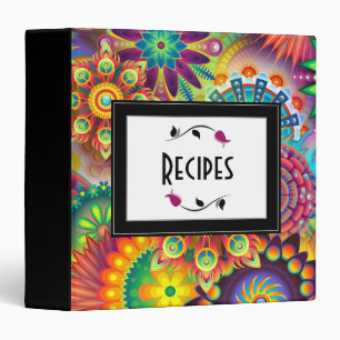 Classeur Recette Motif multicolore Art Déco Formes de fleur