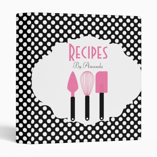 Classeur Recette noire et rose de la Polka rétro (Devant/Côté)