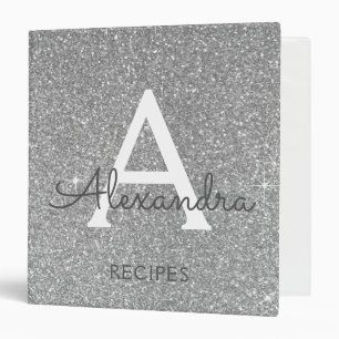 Classeur Recette Parties scintillant argent étincelle Monog