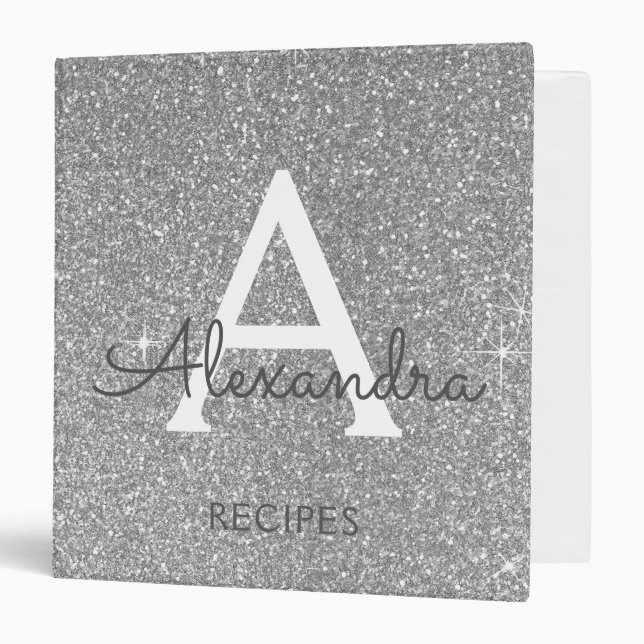 Classeur Recette Parties scintillant argent étincelle Monog (Devant/Intérieur)