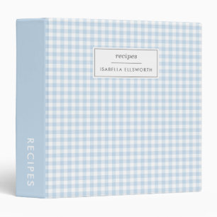 Classeur Recette personnalisée à carreaux gingham bleu bébé