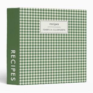 Classeur Recette personnalisée à carreaux gingham vert rétr
