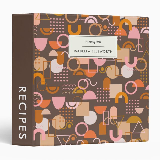 Classeur Recette personnalisée Brown rose rétro Formes géom (Devant/Côté)