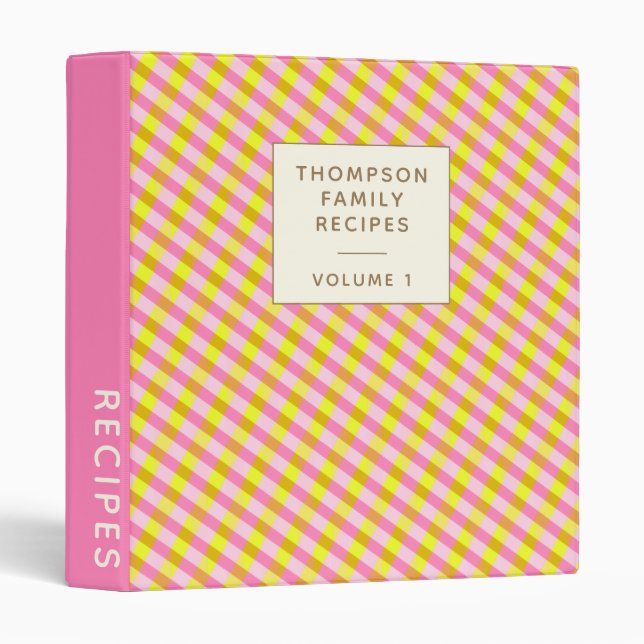 Classeur Recette personnalisée mignonne rose et jaune (Devant/Côté)
