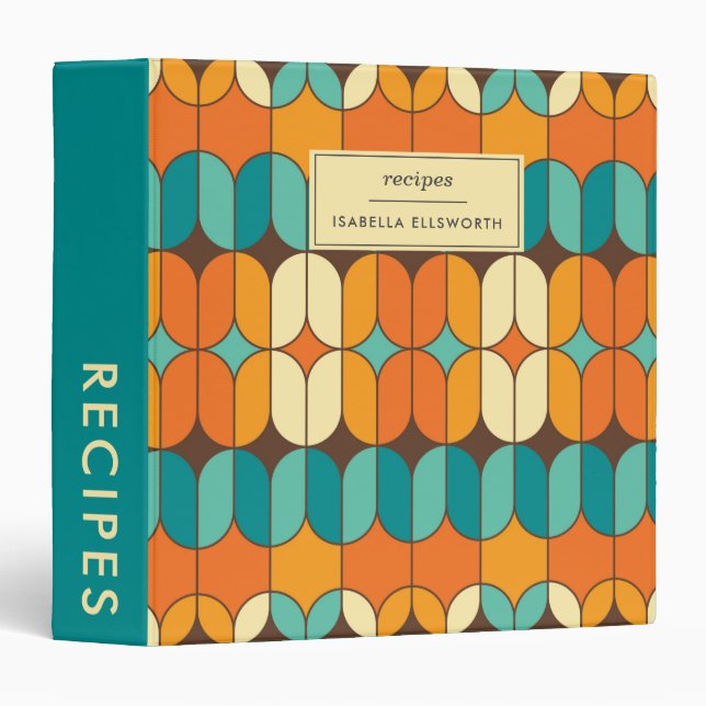 Classeur Recette personnalisée rétro mi-siècle mi-orange (Devant/Côté)