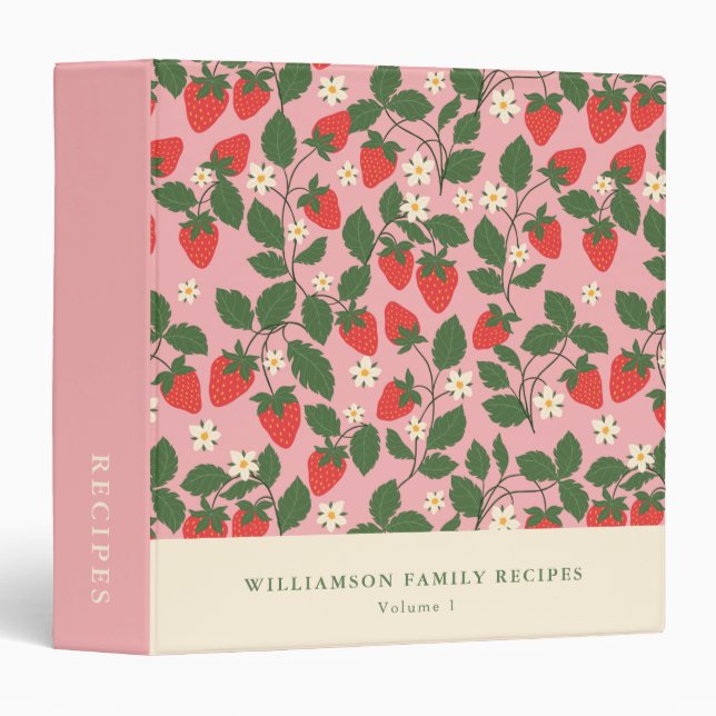 Classeur Recette personnalisée vintage fraise rose (Devant/Côté)