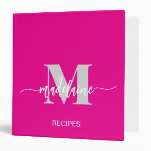 Classeur Recette personnelle monogramme blanc argent rose