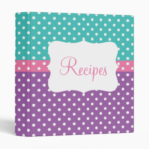 Classeur Recette Point Polka bleu, rose et violet