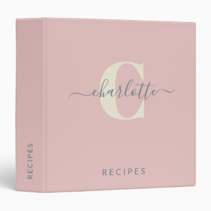 Classeur Recette Rose Pâle de Nom Monogrammé de Style Moder