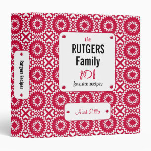 Classeur Recette rouge lumineuse de coutume de motif de