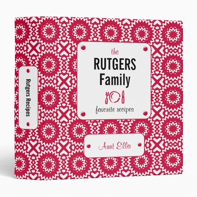 Classeur Recette rouge lumineuse de coutume de motif de (Devant/Côté)