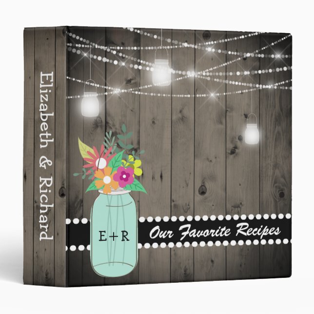 Classeur Recette rustique décorée d'un monogramme en bois (Devant/Côté)