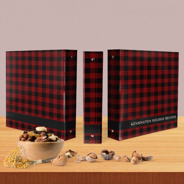 Classeur Recette Rustique Red Buffalo Plaid Winter Holiday  (Rustic Red Buffalo Plaid Winter Holiday Recipe 3 Ring Binder)