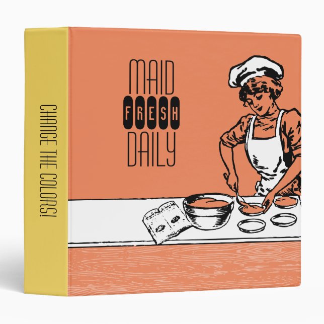 Classeur recette vintage de cuisson de fille de boulangerie (Devant/Côté)